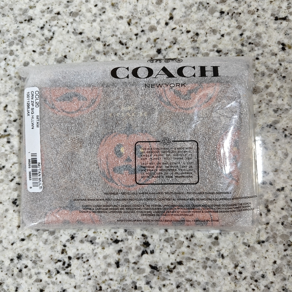Coach Corner Zip Wristlet In Signature Canvas With Halloween Print (Gold/Tan Mul - Picture 2 of 6